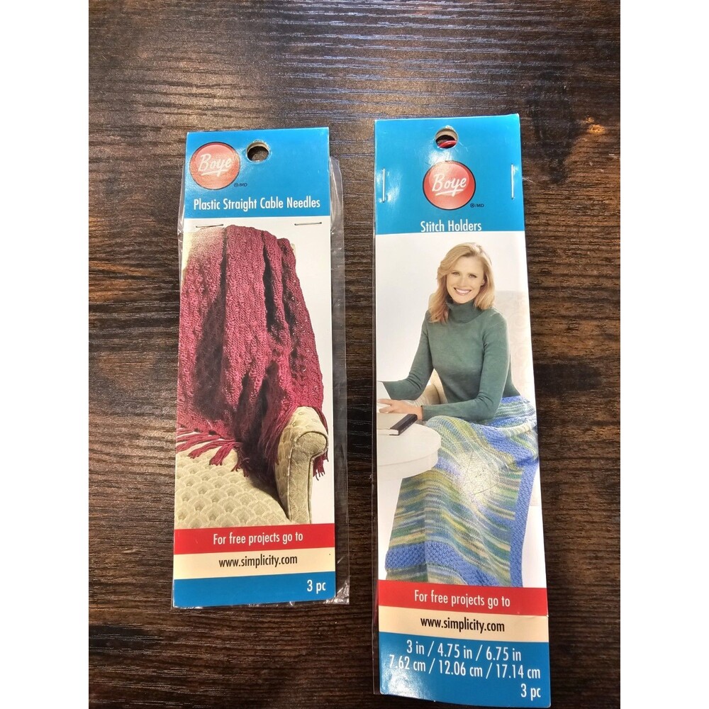 New BOYE Assorted Stitch Holders & Plastic Straight Cable Needles